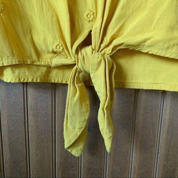 LOFT Gold Embroidered Floral Front-Tie Blouse  Women's Size Small - Picture 4 of 10